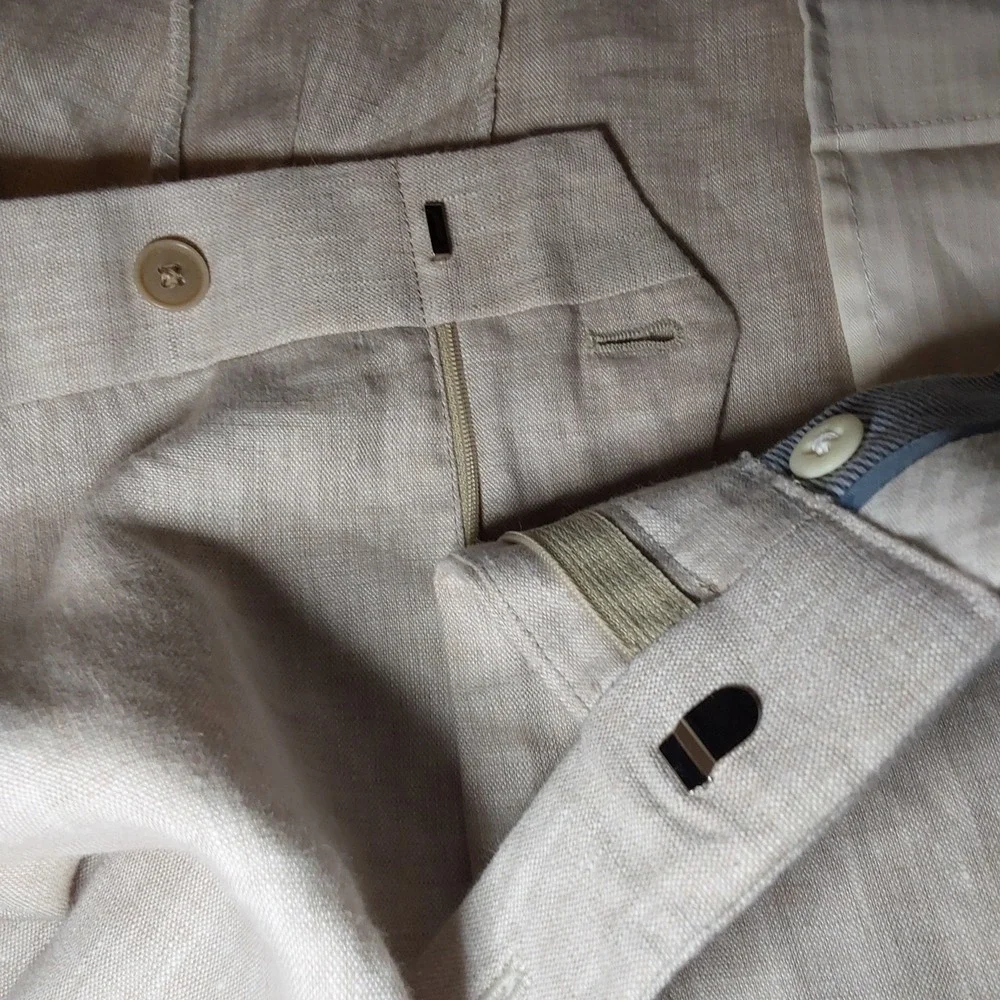 Joseph Abboud Men's 45 x 30 100% Linen‎ Straight Leg Beige Tan Dress Pants